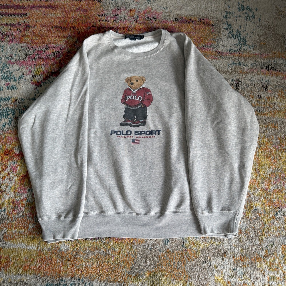 Vintage Polo Ralph Lauren Sweatshirt Men's XL Gray Polo Bear Long Sleeve Preppy